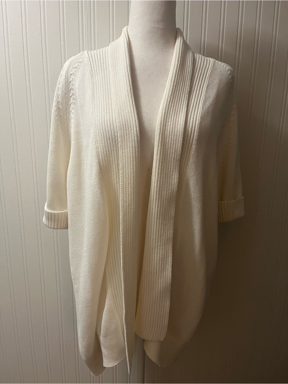 Talbots Cream Open-Front Short-Sleeve Cardigan